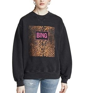 Anine Bing Black Sweatshirt with Leopard Print